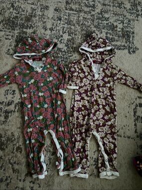 Milk Barn Floral Hooded Baby One-Piece Rompers - Pink & Plum